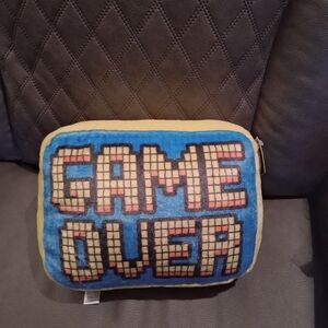 FAO Schwarz Blue and Tan Game Over Pillow
